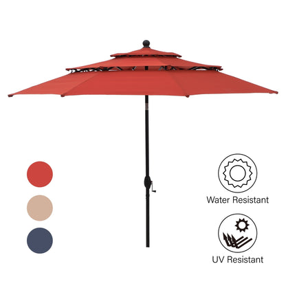 MAISON ARTS Patio Dining Set 5 Piece with 10ft Round Umbrella, 4 Swivel Dining Chair with Cushion and Steel Slat Patio Table