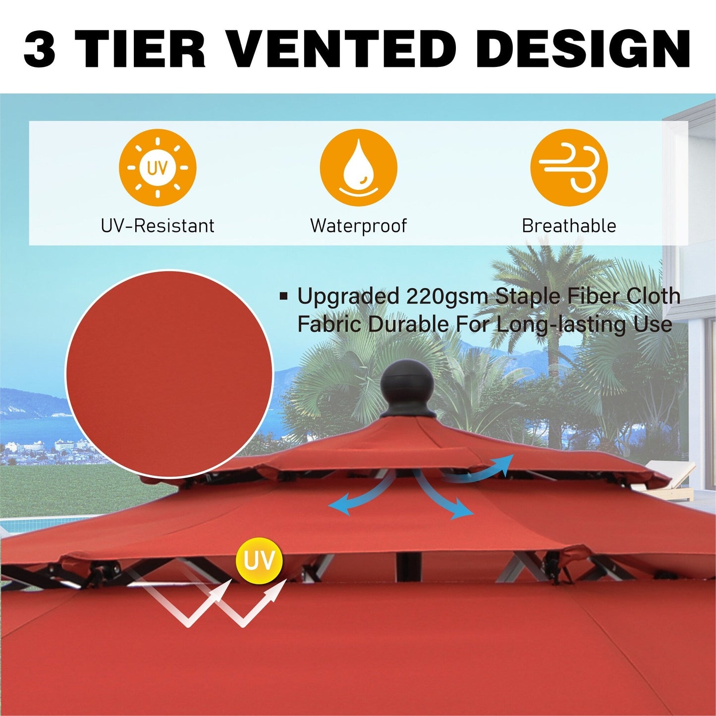 MAISON ARTS Patio Dining Set 5 Piece with 10ft Round Umbrella, 4 Swivel Dining Chair with Cushion and Steel Slat Patio Table