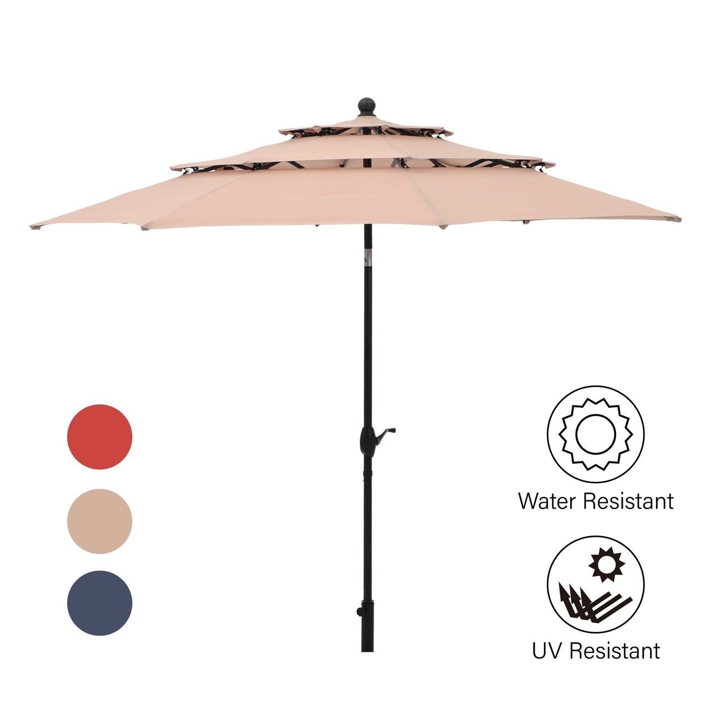 MAISON ARTS Patio Dining Set 5 Piece with 10ft Round Umbrella, 4 Swivel Dining Chair with Cushion and Steel Slat Patio Table