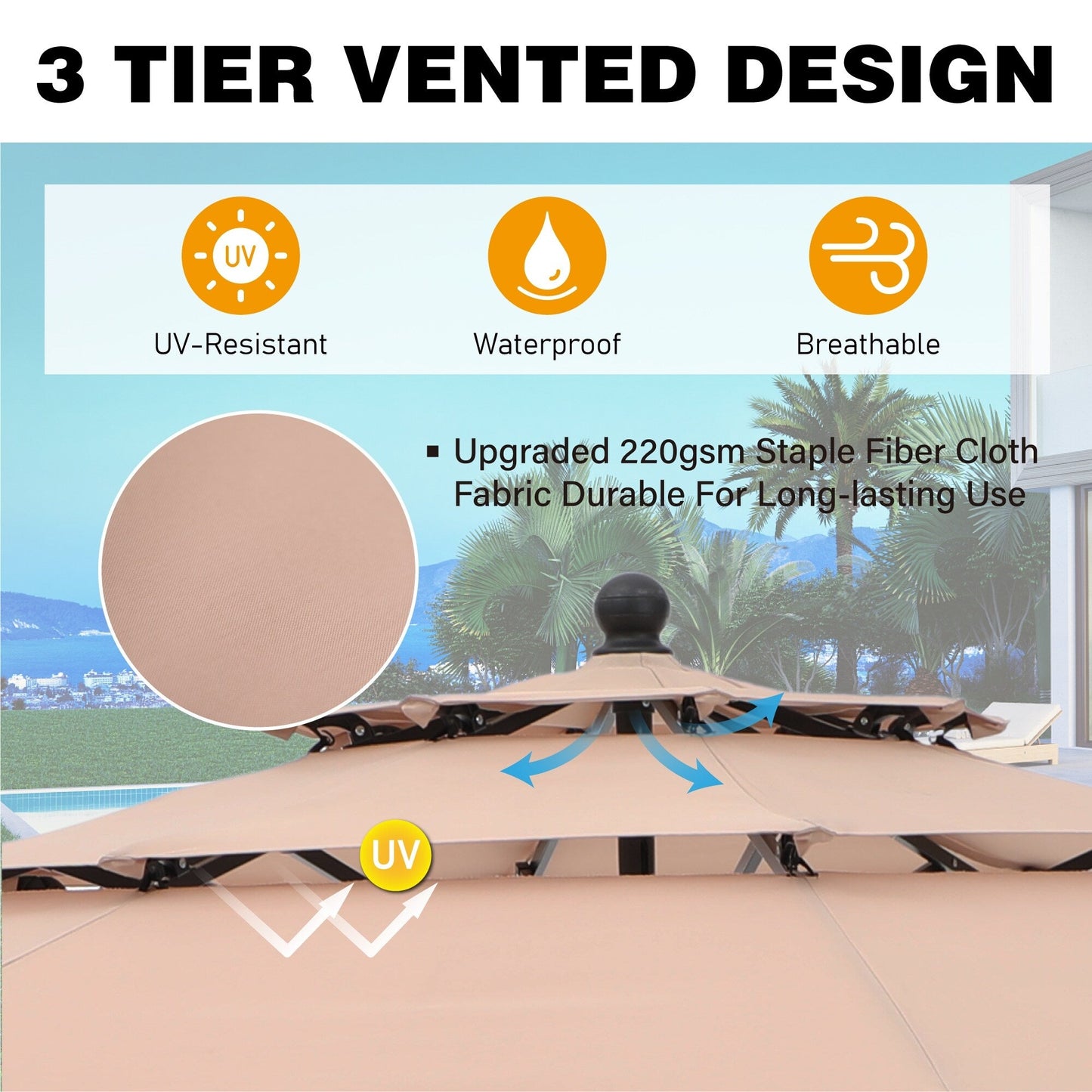MAISON ARTS Patio Dining Set 5 Piece with 10ft Round Umbrella, 4 Swivel Dining Chair with Cushion and Steel Slat Patio Table