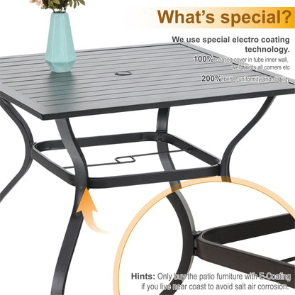 MAISON ARTS Patio Dining Set 5 Piece with 10ft Round Umbrella, 4 Swivel Dining Chair with Cushion and Steel Slat Patio Table