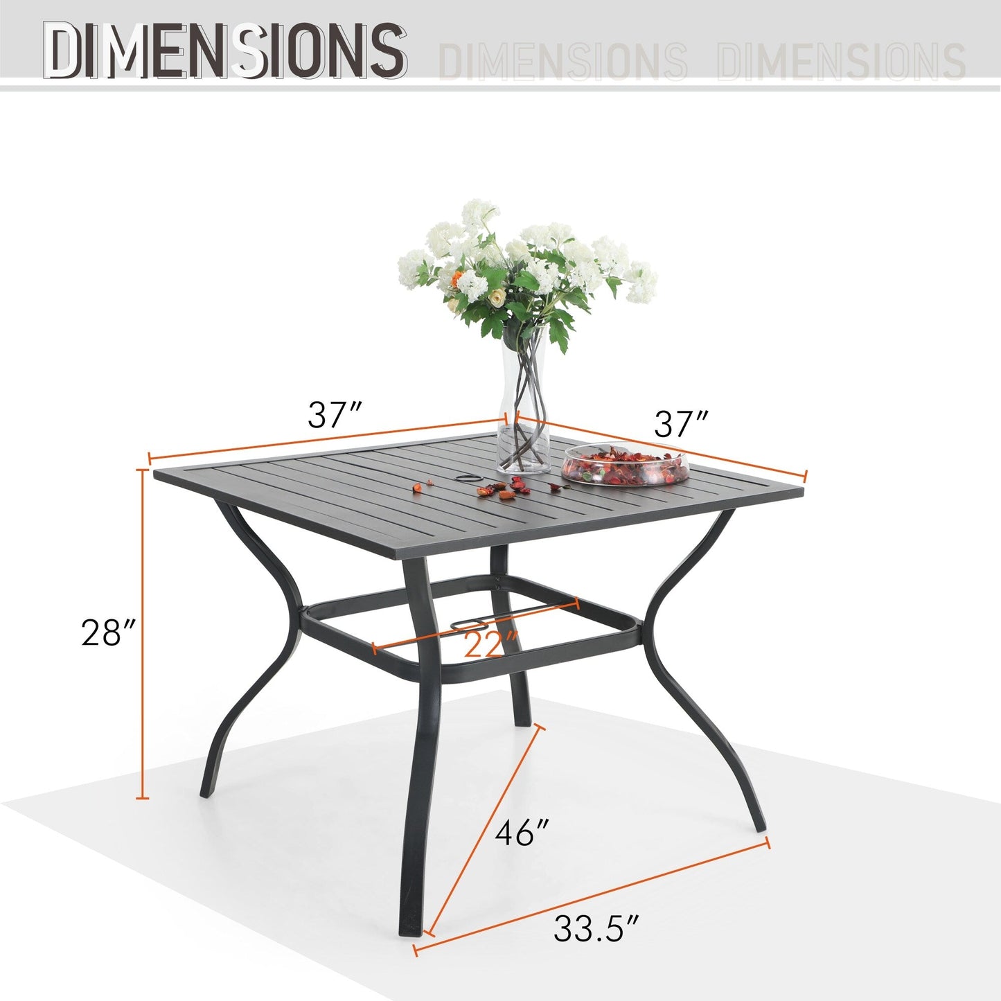MAISON ARTS Patio Dining Set 5 Piece with 10ft Round Umbrella, 4 Swivel Dining Chair with Cushion and Steel Slat Patio Table