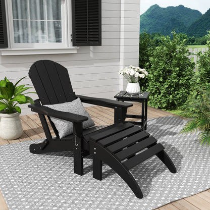Polytrends Laguna Hdpe All Weather Outdoor Patio Foldable Adirondack Chair With Ottoman And Side Table (3-Piece Set)