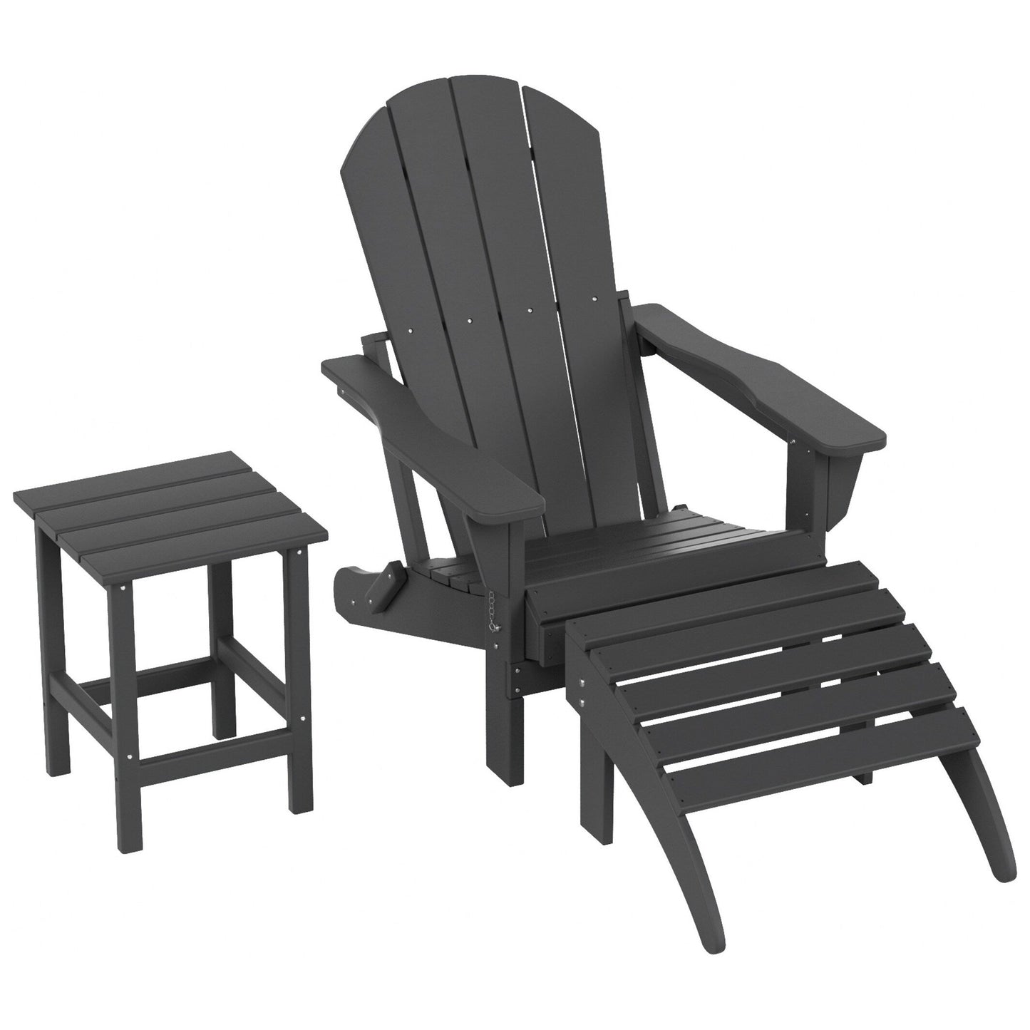Polytrends Laguna Hdpe All Weather Outdoor Patio Foldable Adirondack Chair With Ottoman And Side Table (3-Piece Set)