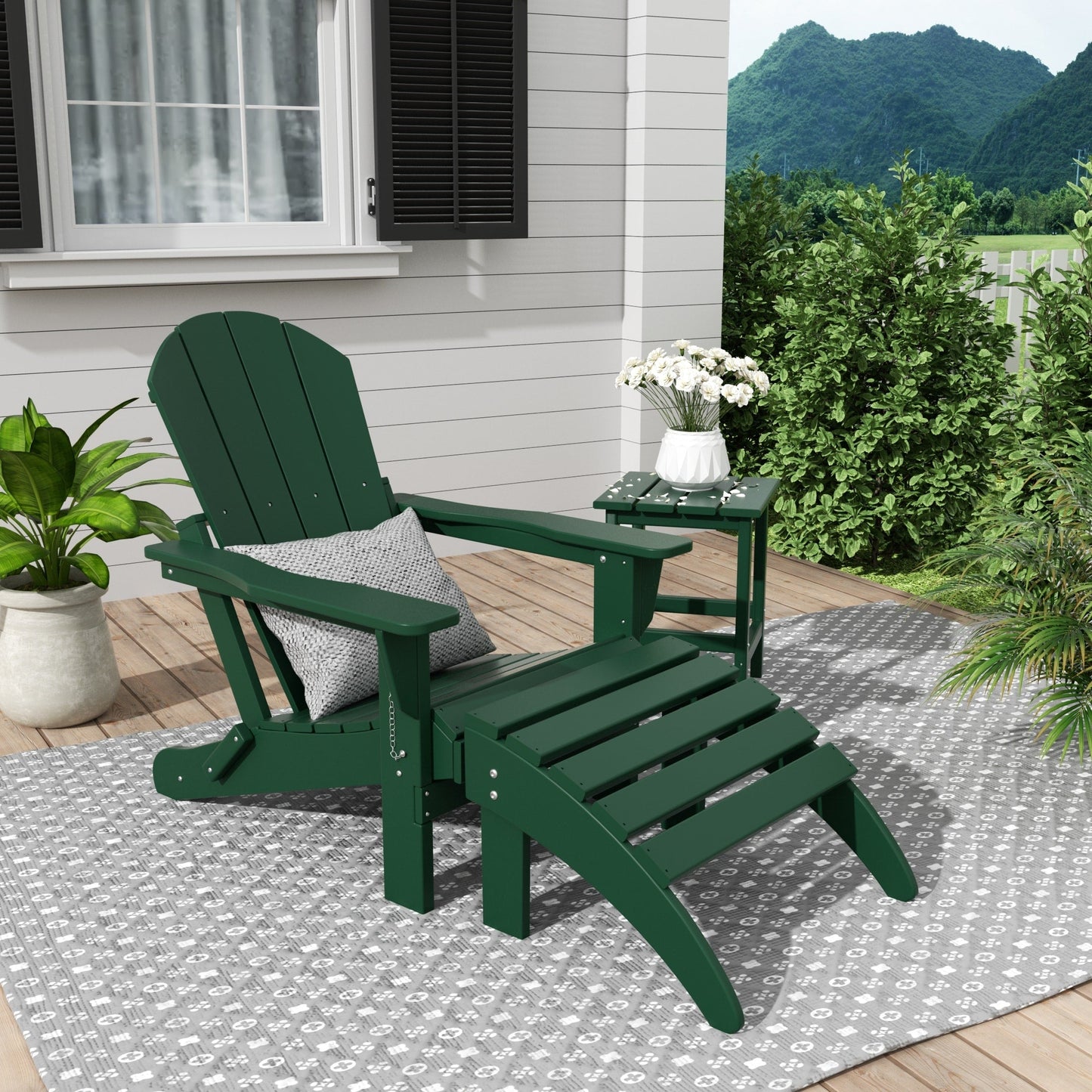 Polytrends Laguna Hdpe All Weather Outdoor Patio Foldable Adirondack Chair With Ottoman And Side Table (3-Piece Set)