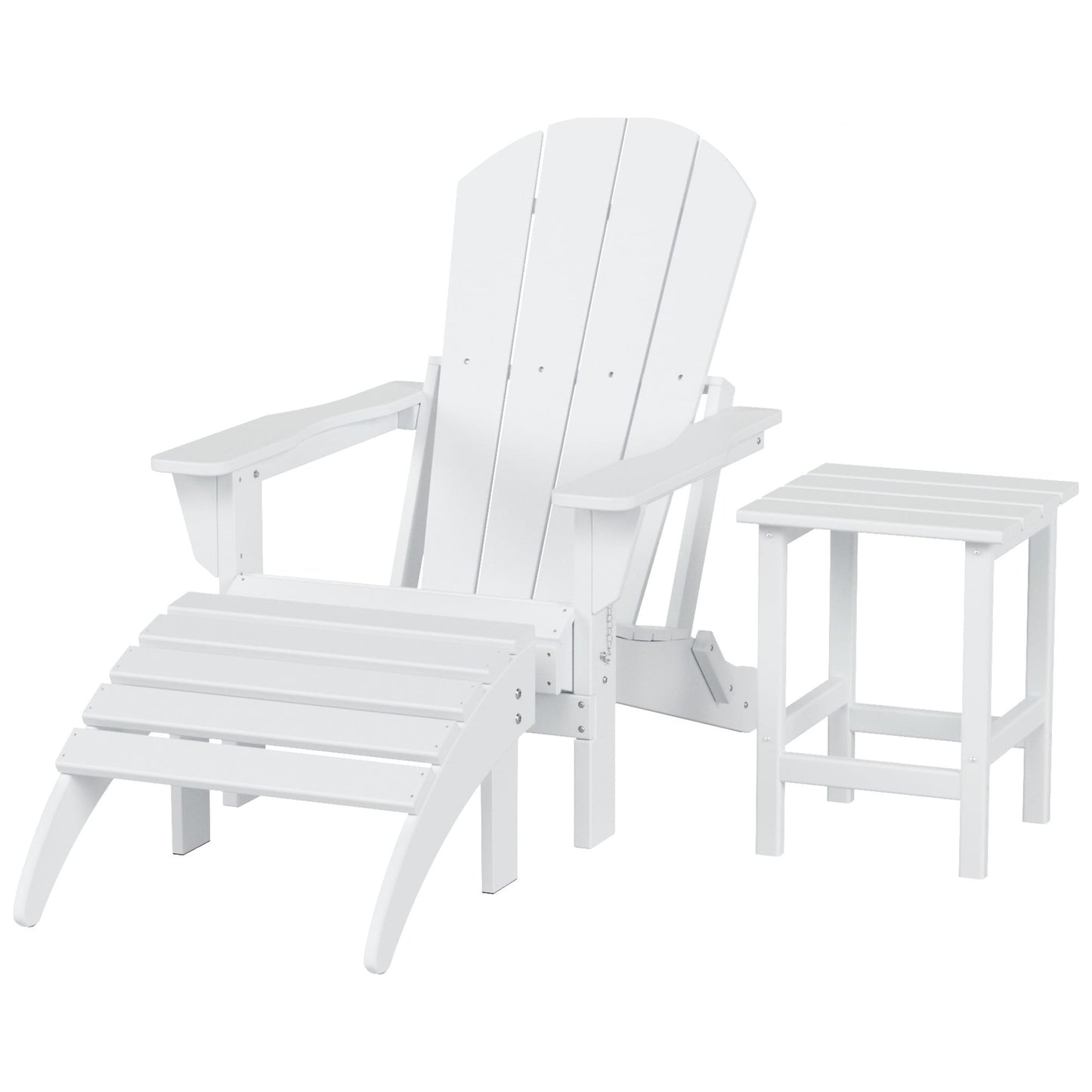 Polytrends Laguna Hdpe All Weather Outdoor Patio Foldable Adirondack Chair With Ottoman And Side Table (3-Piece Set)