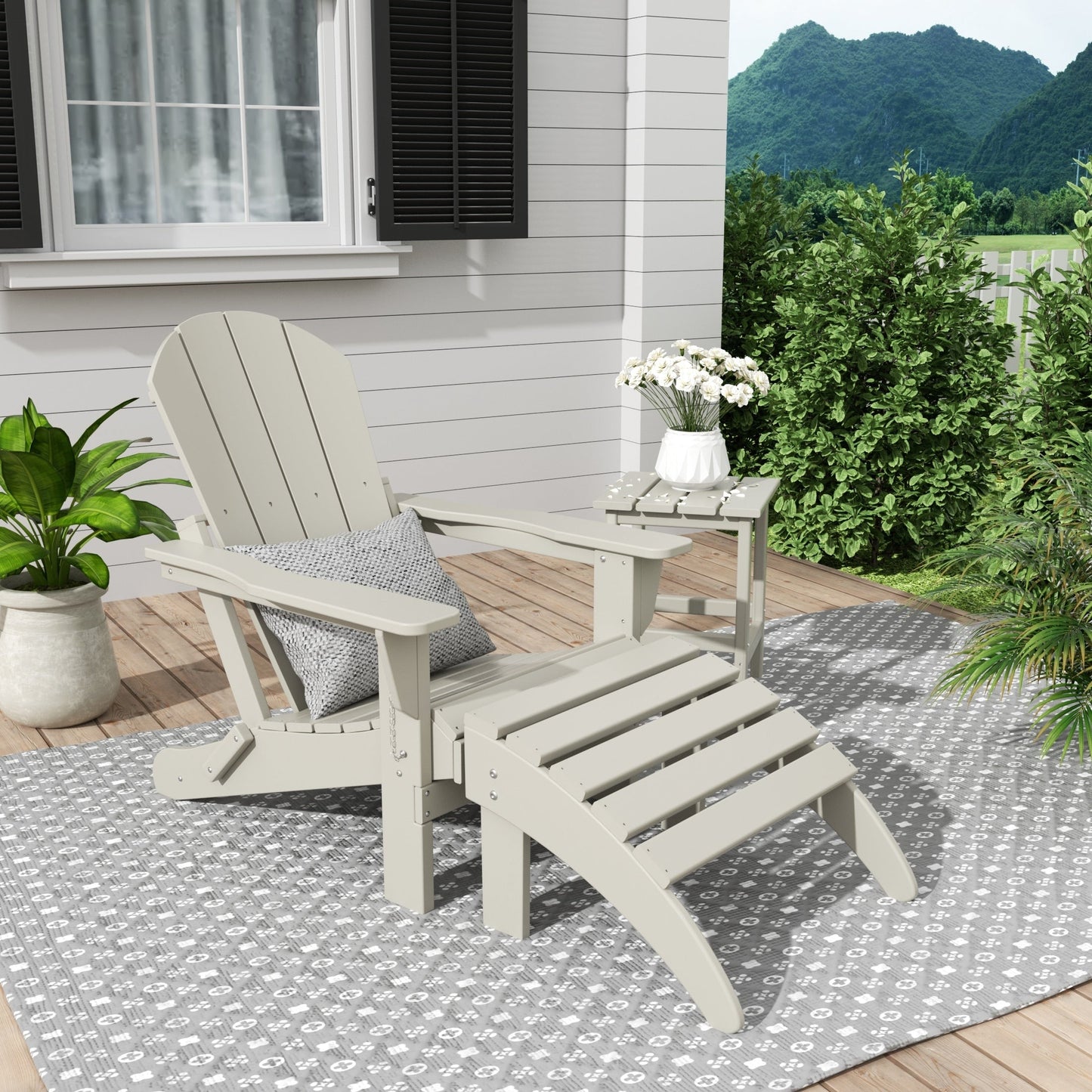 Polytrends Laguna Hdpe All Weather Outdoor Patio Foldable Adirondack Chair With Ottoman And Side Table (3-Piece Set)