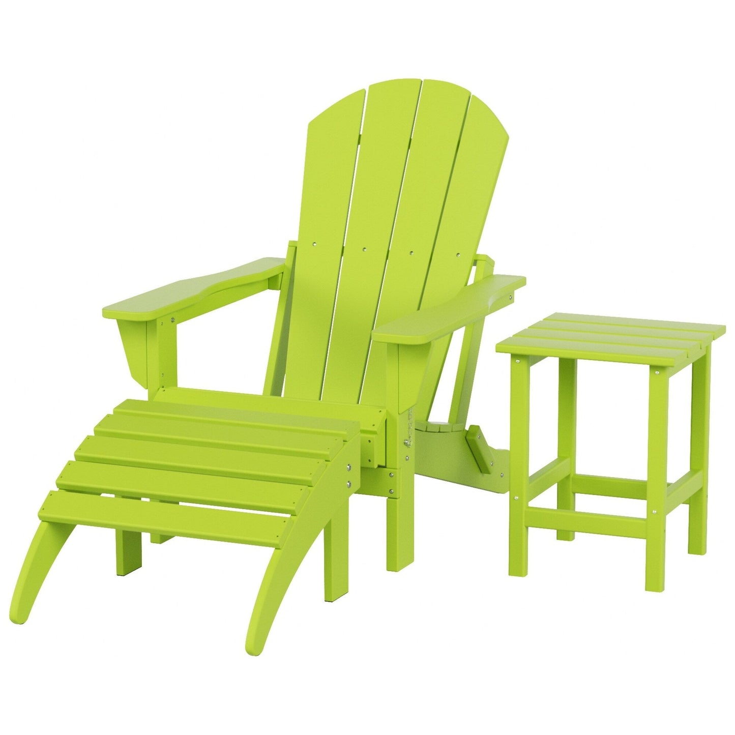 Polytrends Laguna Hdpe All Weather Outdoor Patio Foldable Adirondack Chair With Ottoman And Side Table (3-Piece Set)