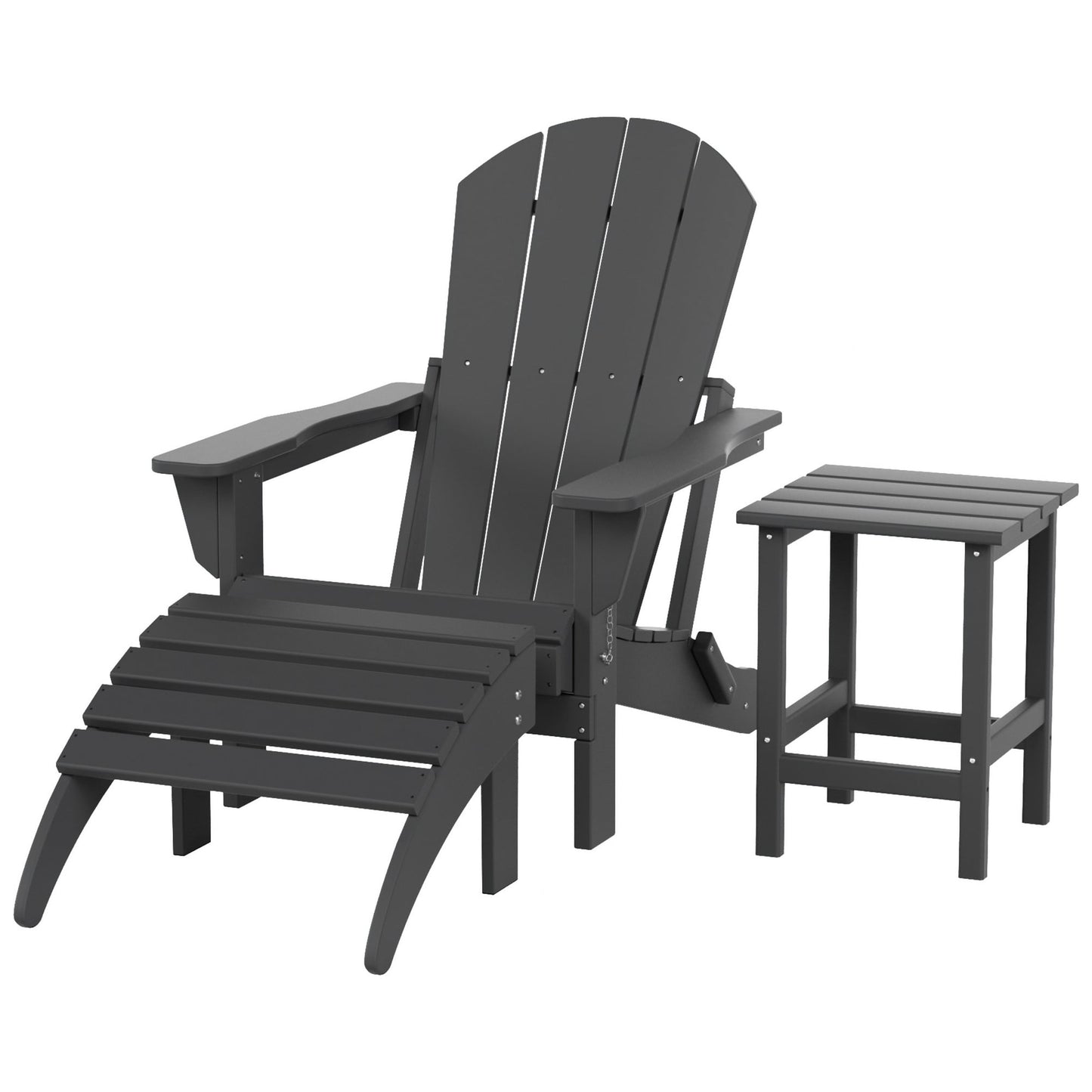 Polytrends Laguna Hdpe All Weather Outdoor Patio Foldable Adirondack Chair With Ottoman And Side Table (3-Piece Set)