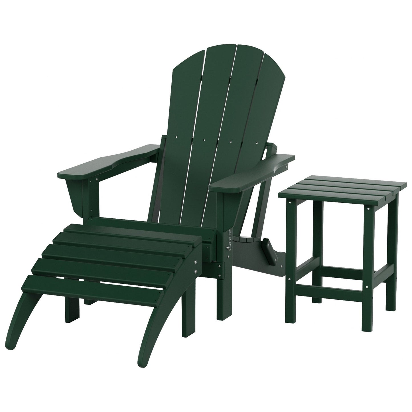 Polytrends Laguna Hdpe All Weather Outdoor Patio Foldable Adirondack Chair With Ottoman And Side Table (3-Piece Set)