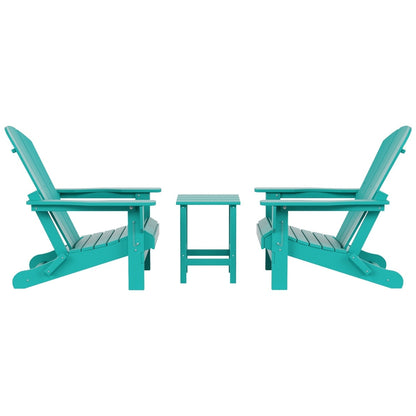 Polytrends Laguna Hdpe All Weather Outdoor Patio Foldable Adirondack Chairs With Side Table (3-Piece Set)