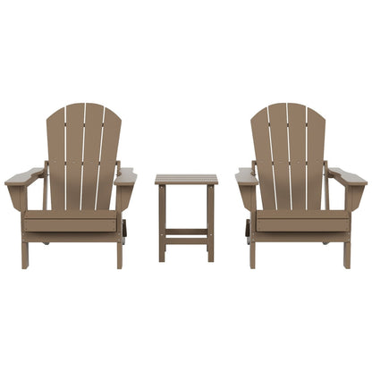 Polytrends Laguna Hdpe All Weather Outdoor Patio Foldable Adirondack Chairs With Side Table (3-Piece Set)