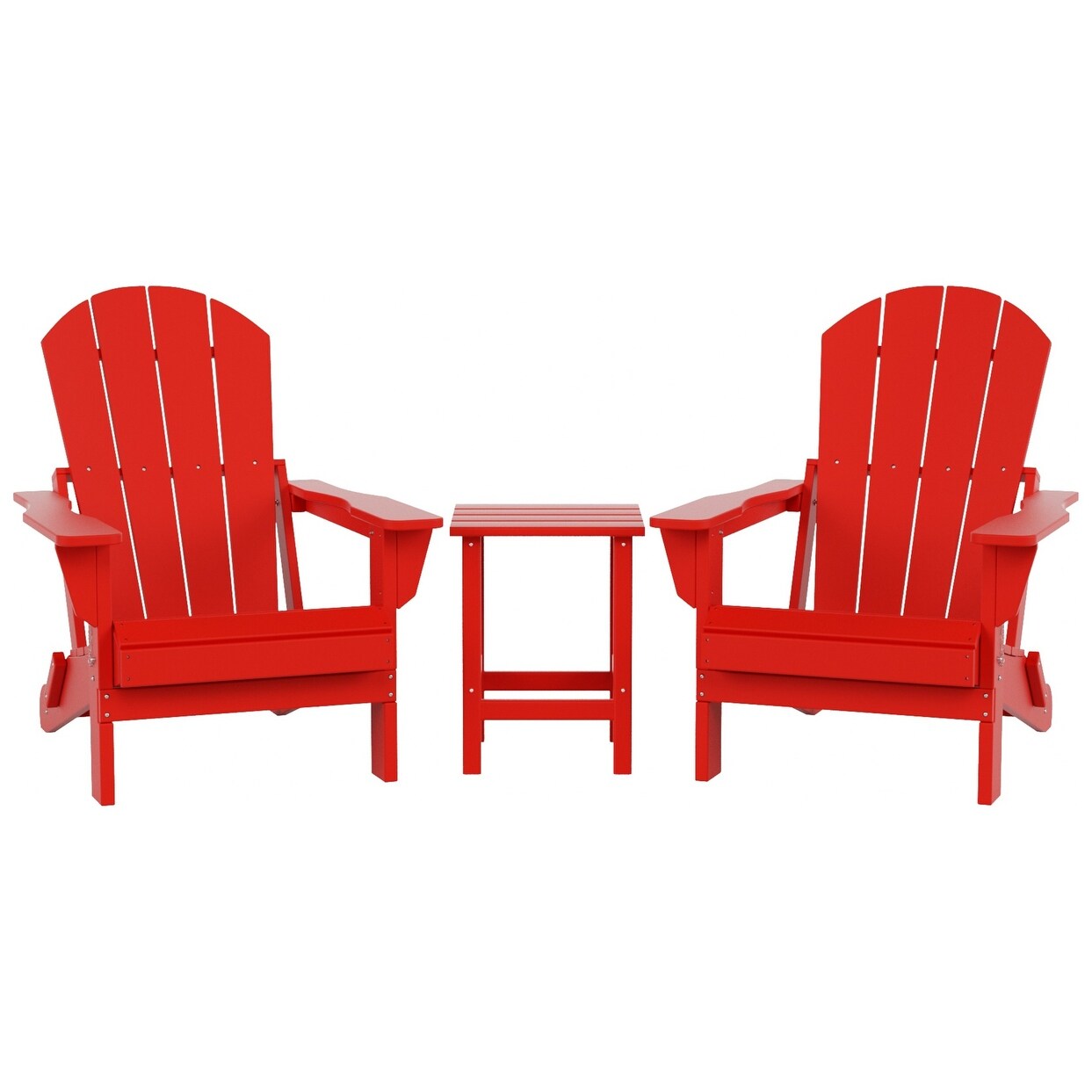 Polytrends Laguna Hdpe All Weather Outdoor Patio Foldable Adirondack Chairs With Side Table (3-Piece Set)