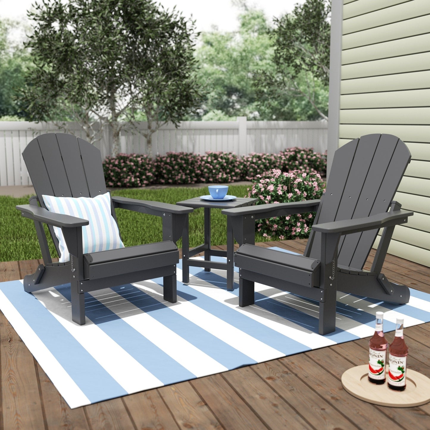 Polytrends Laguna Hdpe All Weather Outdoor Patio Foldable Adirondack Chairs With Side Table (3-Piece Set)