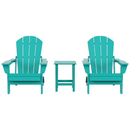 Polytrends Laguna Hdpe All Weather Outdoor Patio Foldable Adirondack Chairs With Side Table (3-Piece Set)