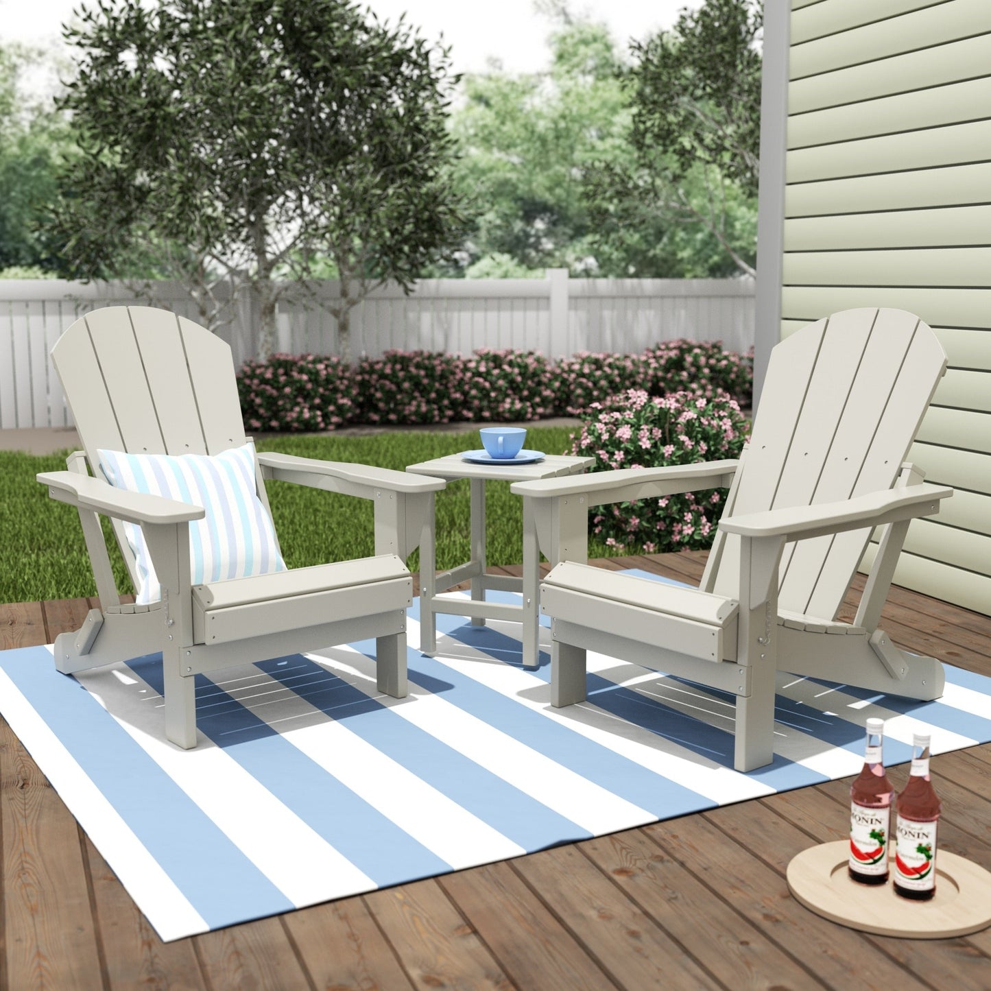 Polytrends Laguna Hdpe All Weather Outdoor Patio Foldable Adirondack Chairs With Side Table (3-Piece Set)