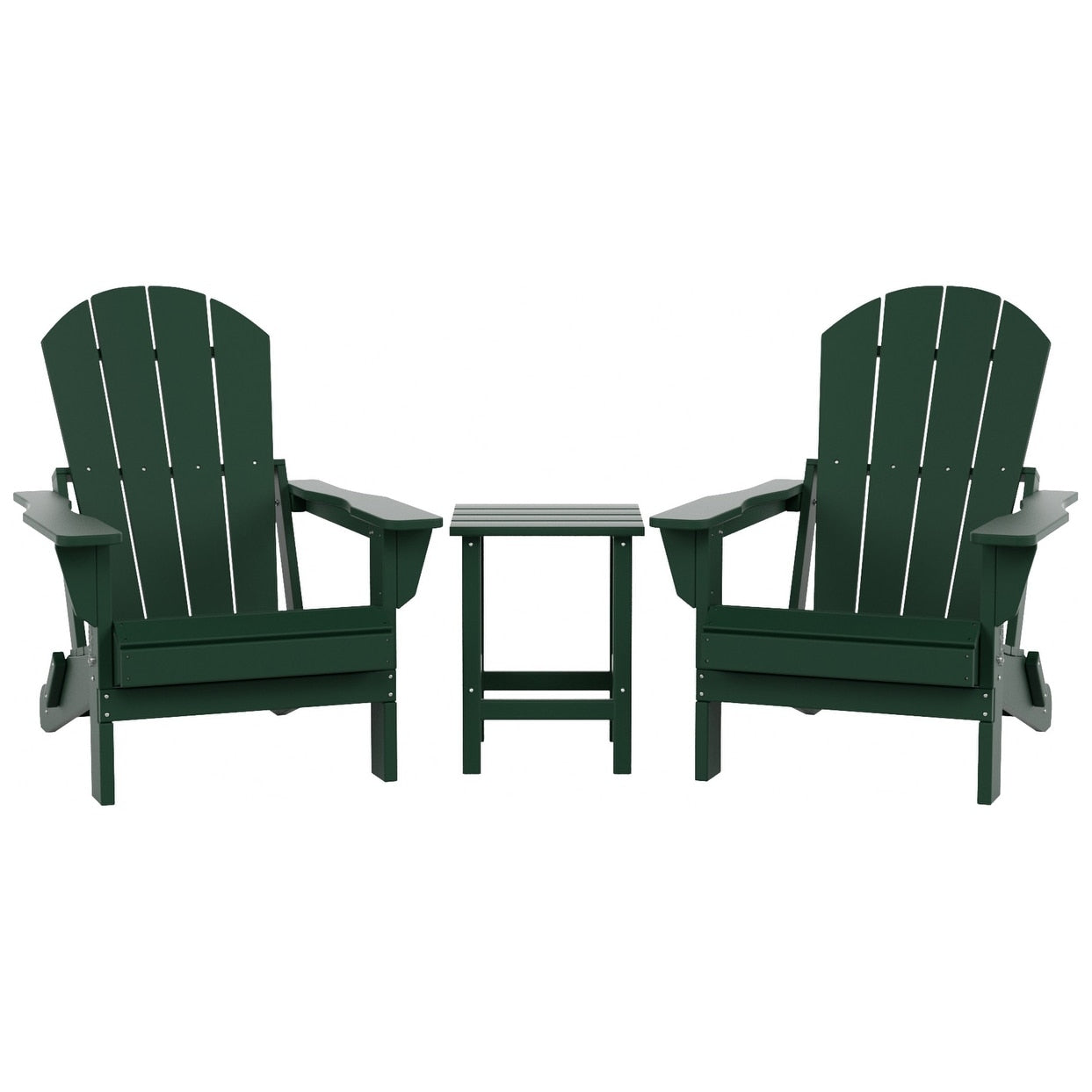 Polytrends Laguna Hdpe All Weather Outdoor Patio Foldable Adirondack Chairs With Side Table (3-Piece Set)
