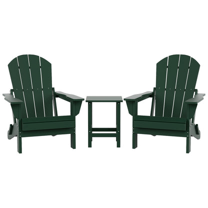 Polytrends Laguna Hdpe All Weather Outdoor Patio Foldable Adirondack Chairs With Side Table (3-Piece Set)