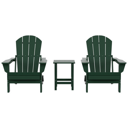 Polytrends Laguna Hdpe All Weather Outdoor Patio Foldable Adirondack Chairs With Side Table (3-Piece Set)