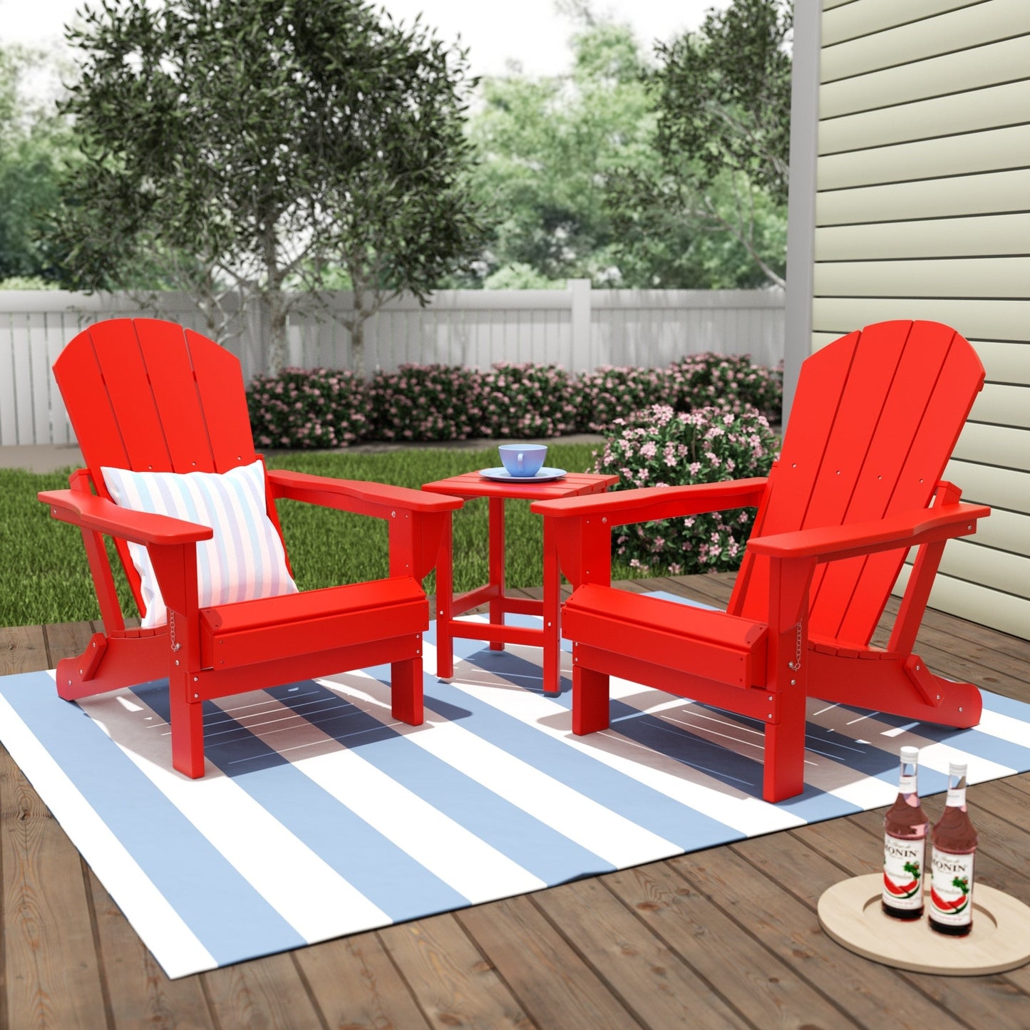 Polytrends Laguna Hdpe All Weather Outdoor Patio Foldable Adirondack Chairs With Side Table (3-Piece Set)