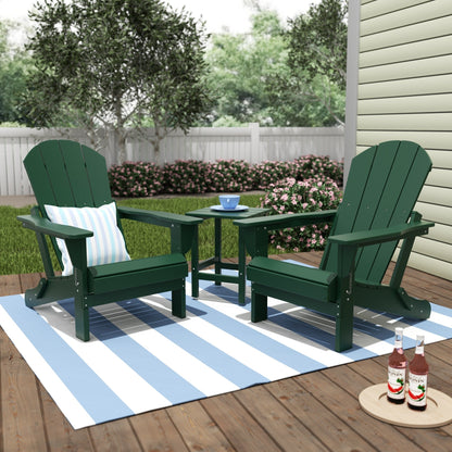 Polytrends Laguna Hdpe All Weather Outdoor Patio Foldable Adirondack Chairs With Side Table (3-Piece Set)