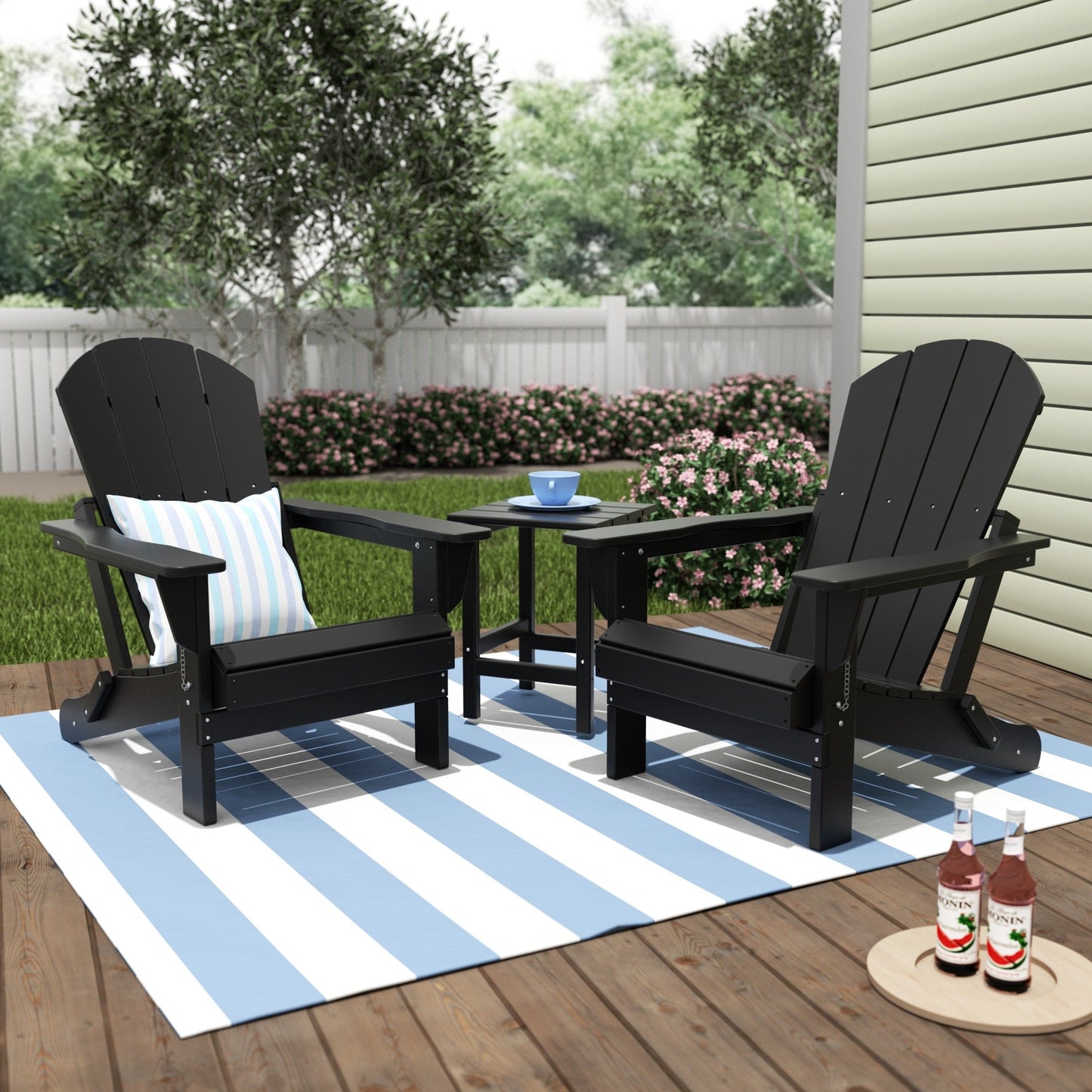 Polytrends Laguna Hdpe All Weather Outdoor Patio Foldable Adirondack Chairs With Side Table (3-Piece Set)