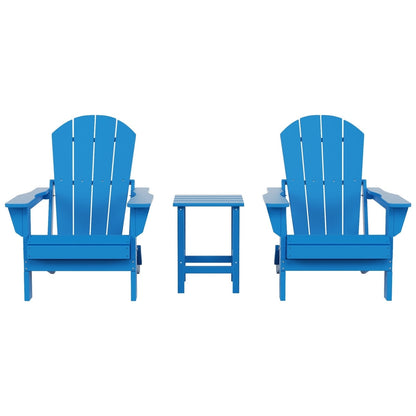 Polytrends Laguna Hdpe All Weather Outdoor Patio Foldable Adirondack Chairs With Side Table (3-Piece Set)