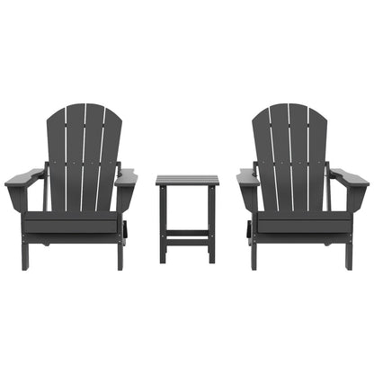 Polytrends Laguna Hdpe All Weather Outdoor Patio Foldable Adirondack Chairs With Side Table (3-Piece Set)