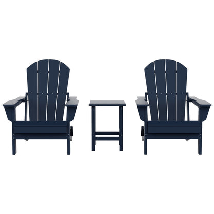 Polytrends Laguna Hdpe All Weather Outdoor Patio Foldable Adirondack Chairs With Side Table (3-Piece Set)