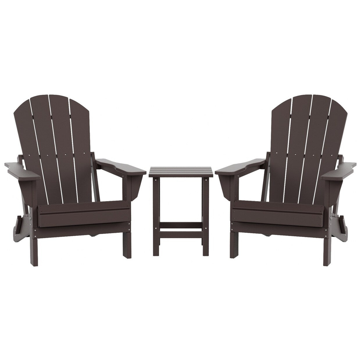 Polytrends Laguna Hdpe All Weather Outdoor Patio Foldable Adirondack Chairs With Side Table (3-Piece Set)