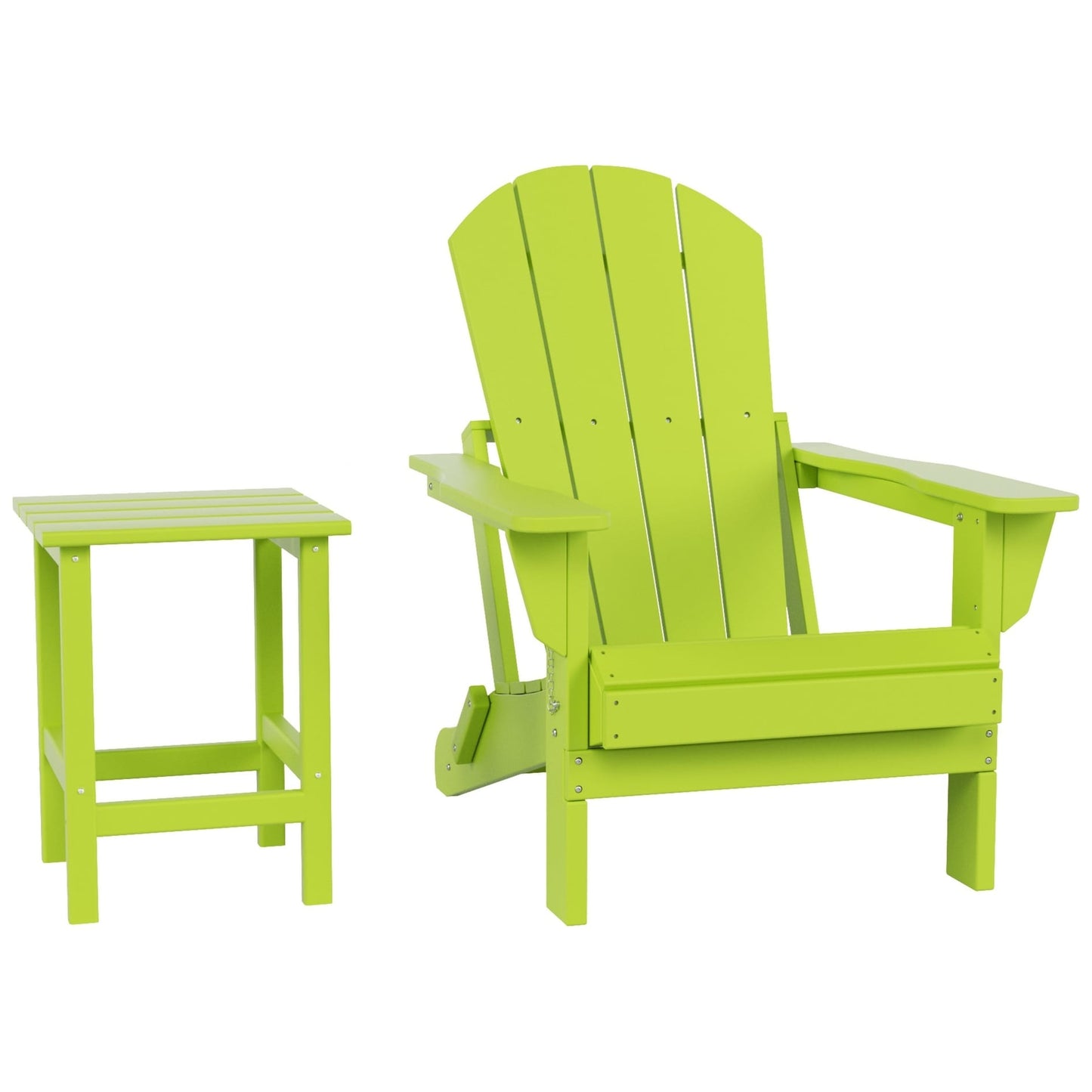 Polytrends Laguna Hdpe All Weather Outdoor Patio Foldable Adirondack Chair With Side Table (2-Piece Set)