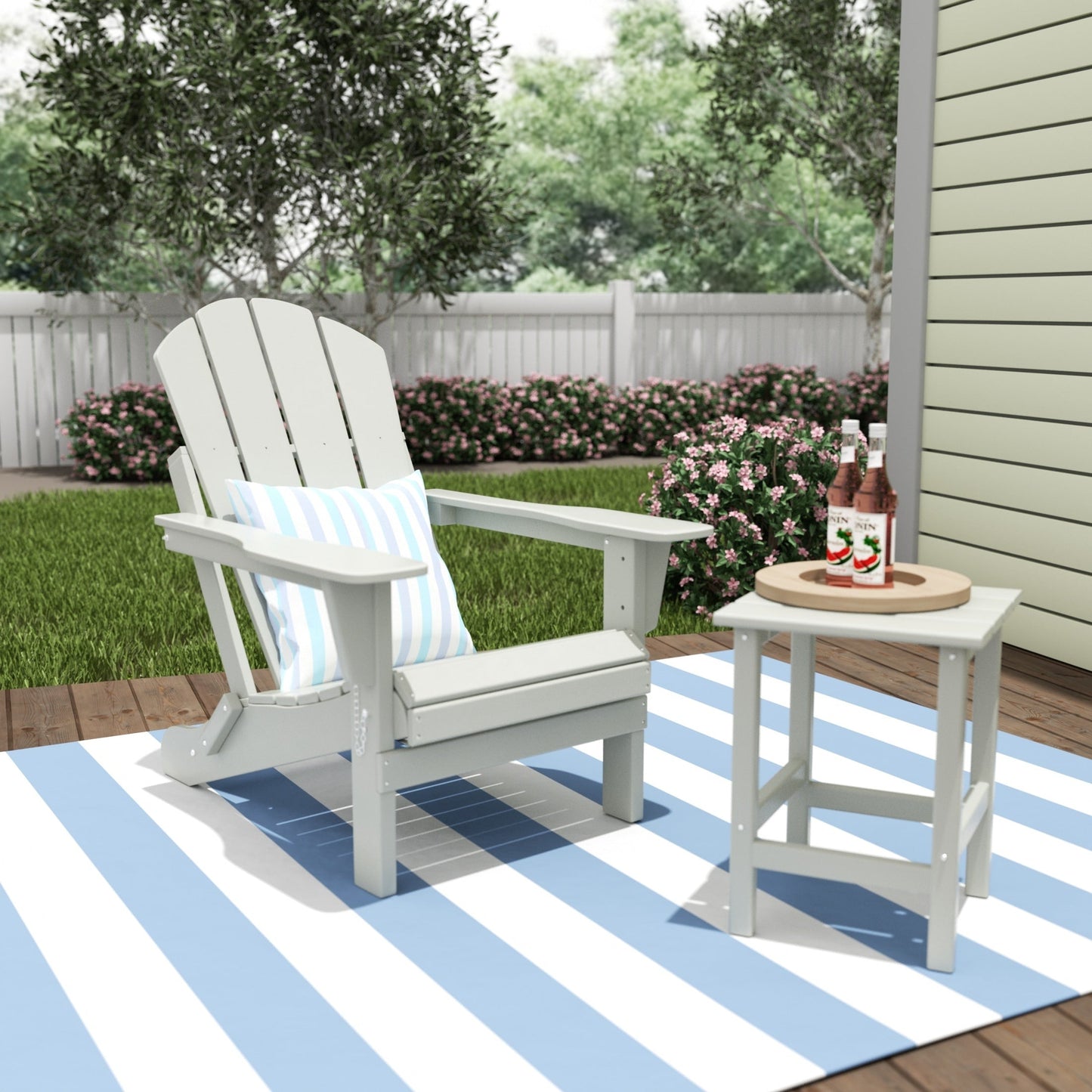 Polytrends Laguna Hdpe All Weather Outdoor Patio Foldable Adirondack Chair With Side Table (2-Piece Set)