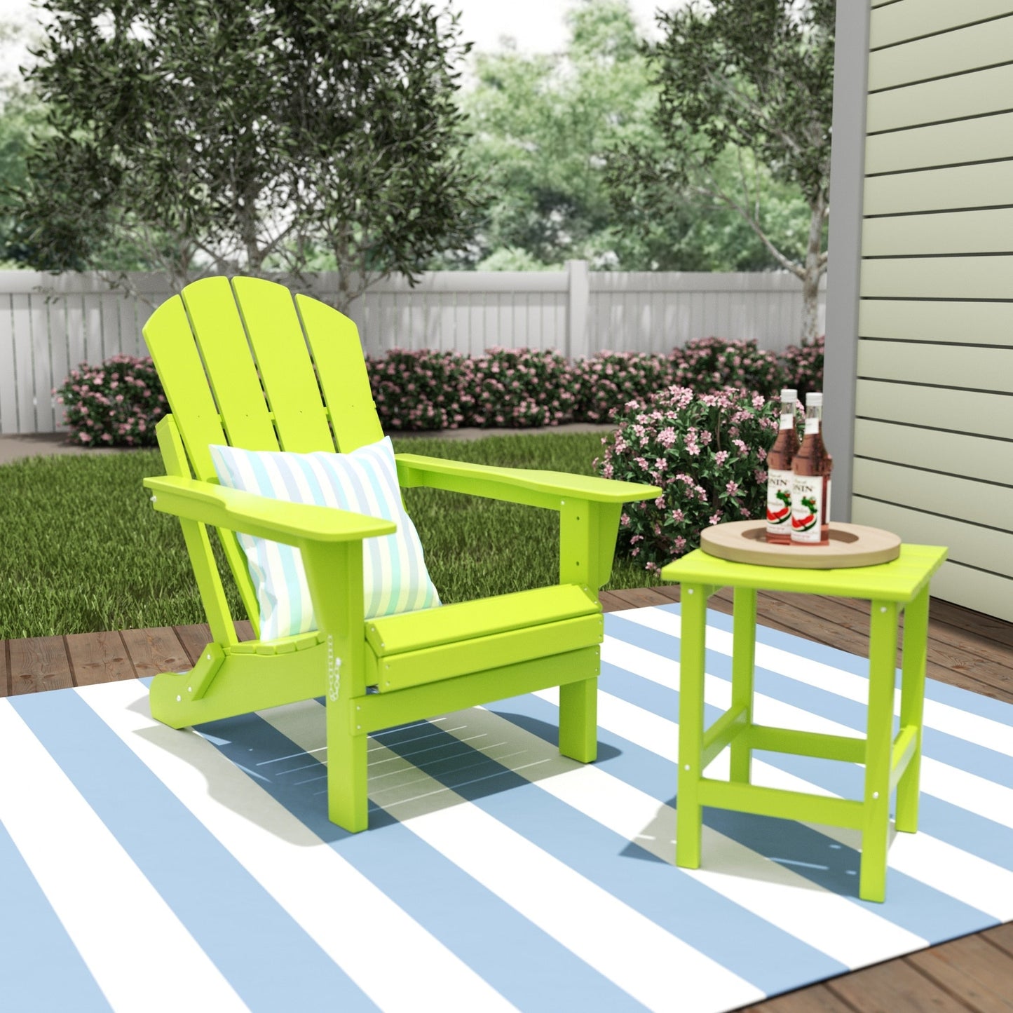 Polytrends Laguna Hdpe All Weather Outdoor Patio Foldable Adirondack Chair With Side Table (2-Piece Set)