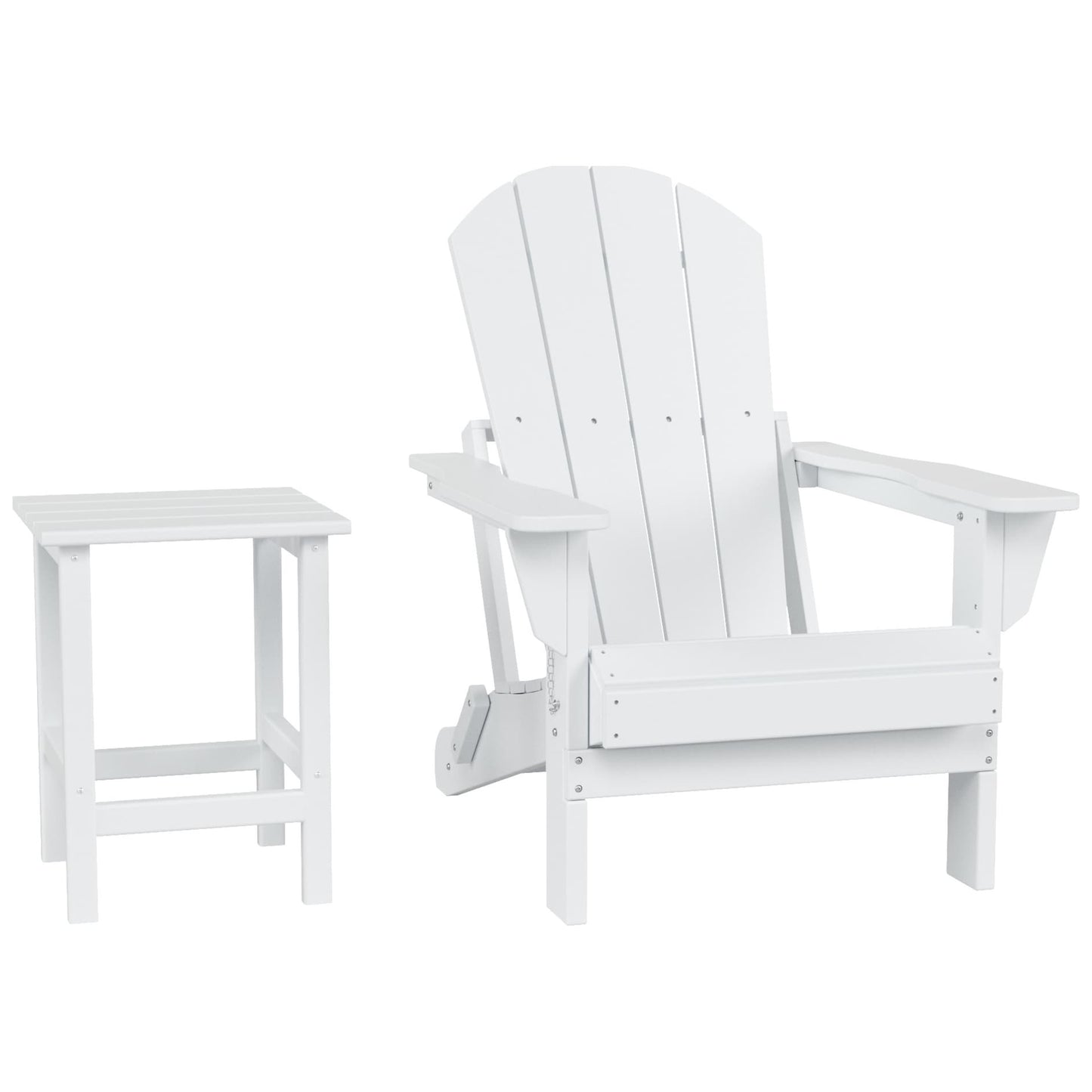 Polytrends Laguna Hdpe All Weather Outdoor Patio Foldable Adirondack Chair With Side Table (2-Piece Set)