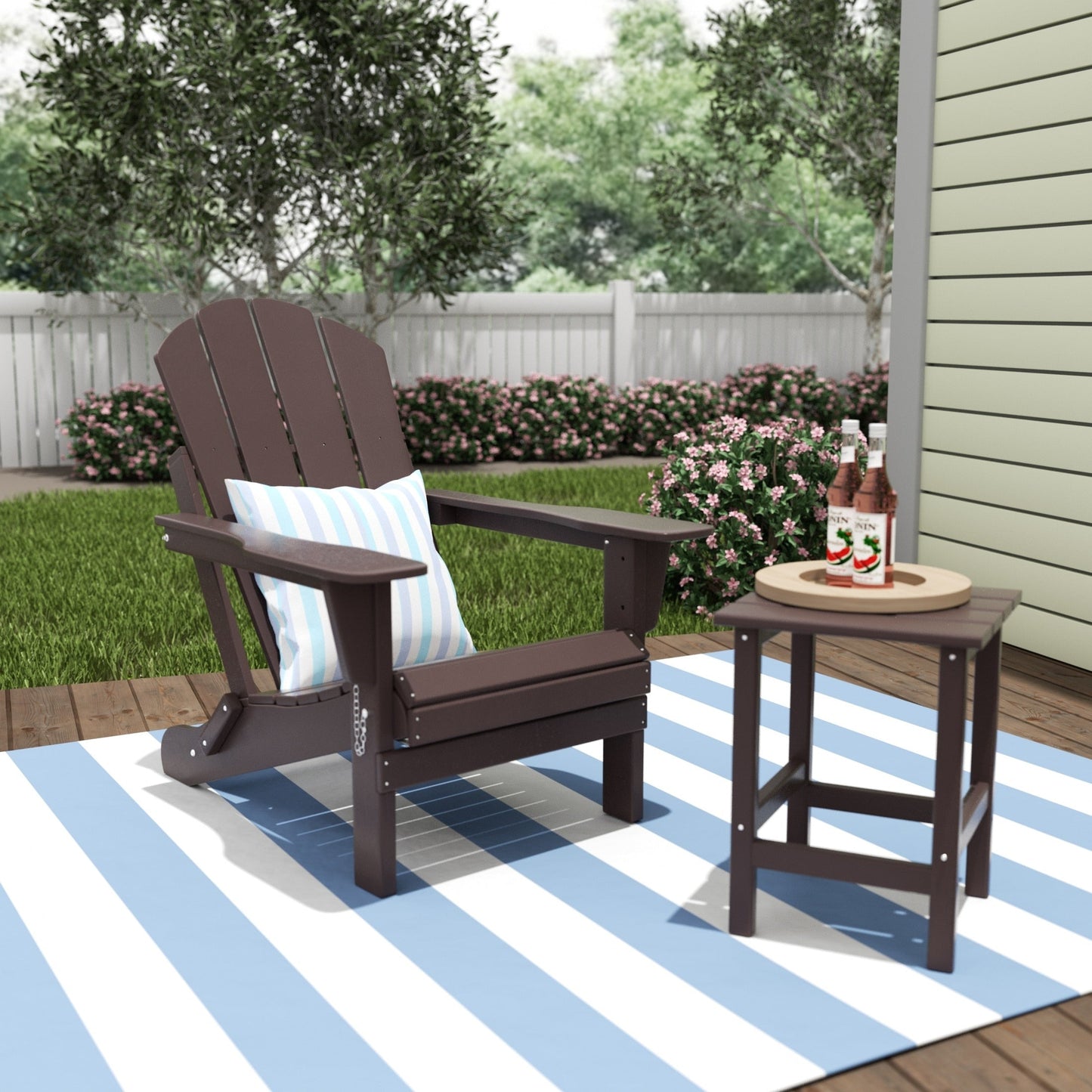Polytrends Laguna Hdpe All Weather Outdoor Patio Foldable Adirondack Chair With Side Table (2-Piece Set)