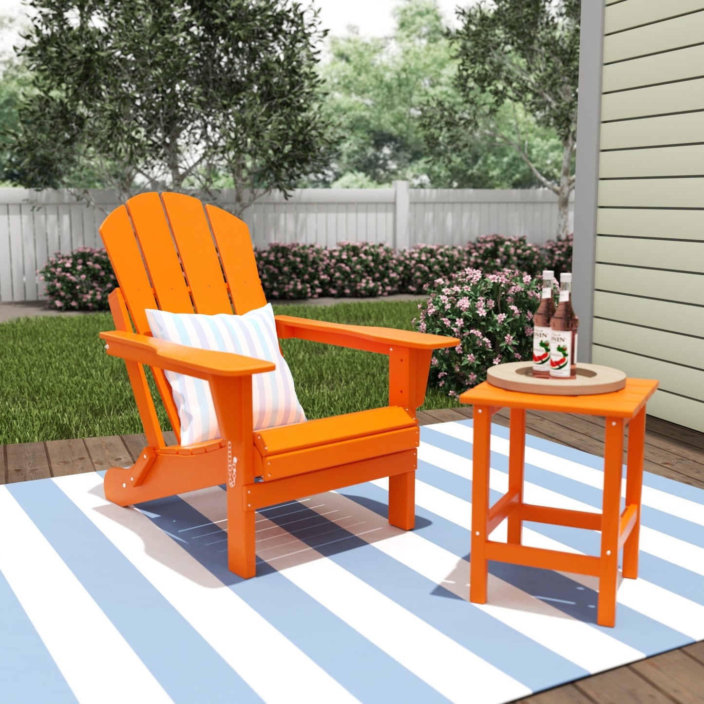 Polytrends Laguna Hdpe All Weather Outdoor Patio Foldable Adirondack Chair With Side Table (2-Piece Set)