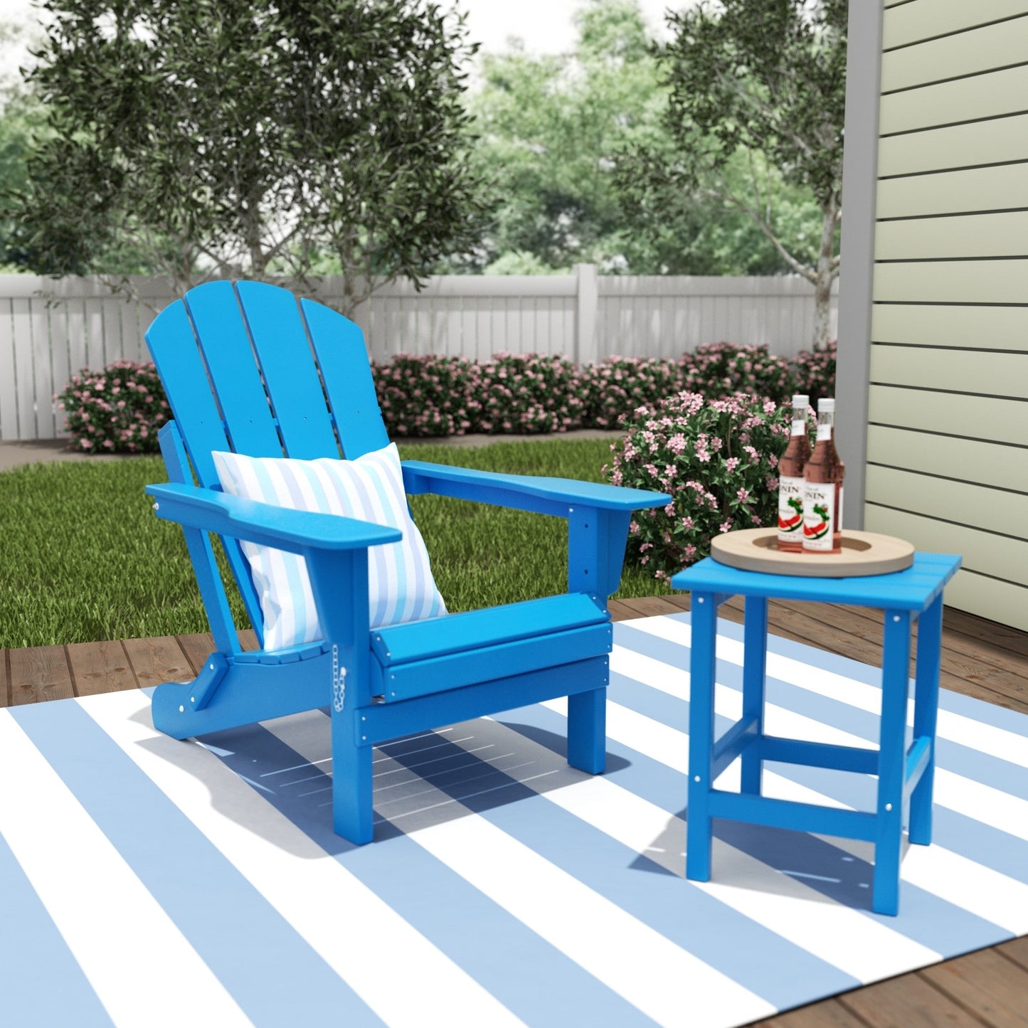 Polytrends Laguna Hdpe All Weather Outdoor Patio Foldable Adirondack Chair With Side Table (2-Piece Set)