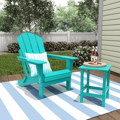 Polytrends Laguna Hdpe All Weather Outdoor Patio Foldable Adirondack Chair With Side Table (2-Piece Set)