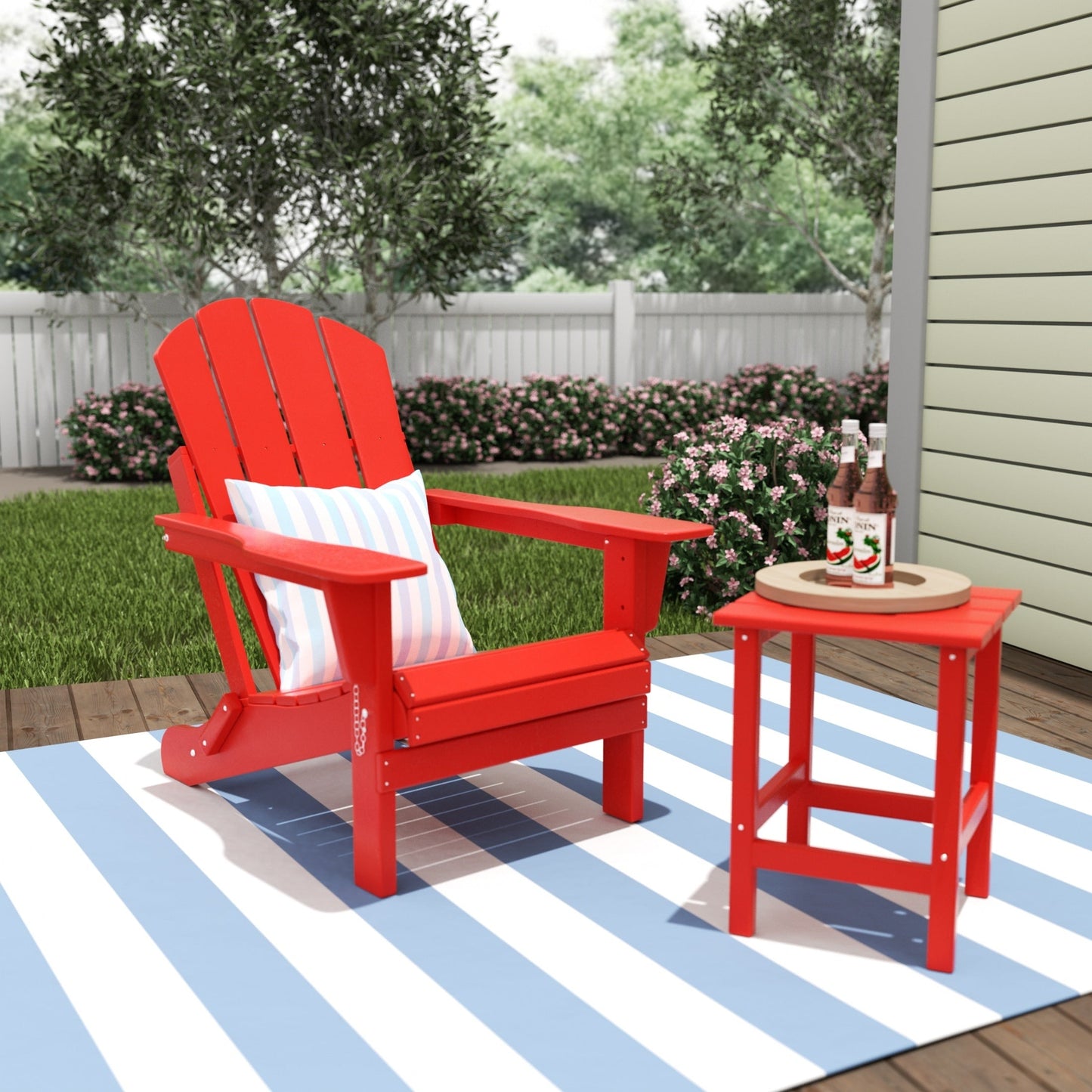 Polytrends Laguna Hdpe All Weather Outdoor Patio Foldable Adirondack Chair With Side Table (2-Piece Set)