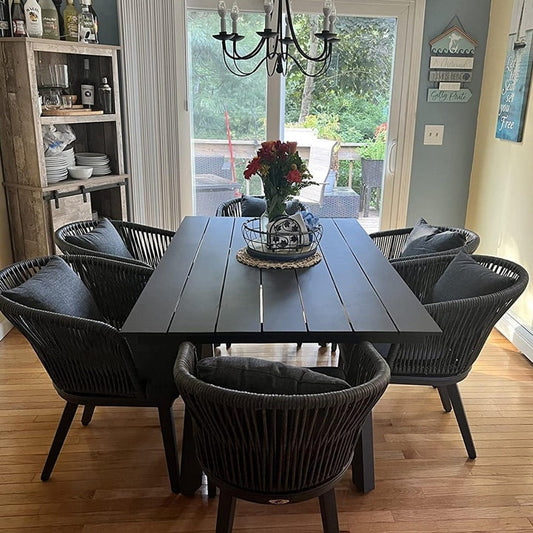 PURPLE LEAF 7-11 Patio Dining Set, Aluminum Frame Table, Wicker Chairs