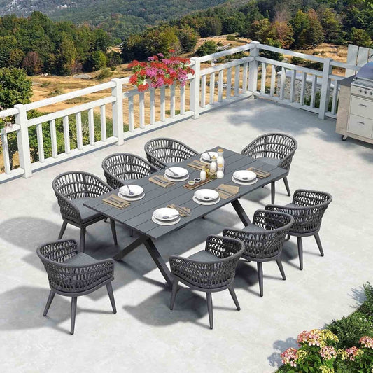 PURPLE LEAF Outdoor PE Rattan Outdoor Patio Furniture Dining Set with All Aluminum Frame