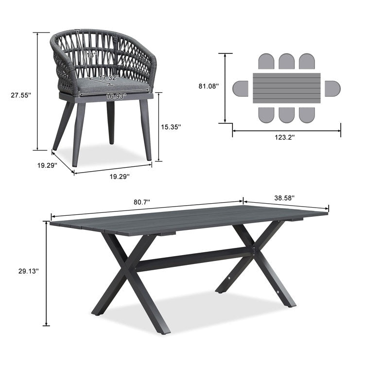 PURPLE LEAF Outdoor PE Rattan Outdoor Patio Furniture Dining Set with All Aluminum Frame