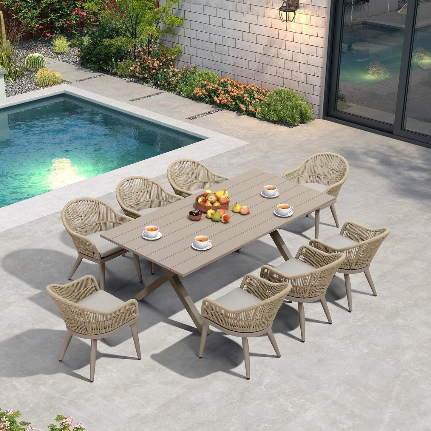 PURPLE LEAF 7 Pieces Patio Dining Set with Outdoor Aluminium Square Dining Table and Woven Rattan Chairs