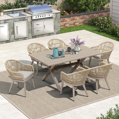 PURPLE LEAF 7 Pieces Patio Dining Set with Outdoor Aluminium Square Dining Table and Woven Rattan Chairs