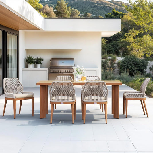 PURPLE LEAF Dining Set Patio Metal Rectangular Table and Wicker Rattan Chairs for Outside Porch Modern Outdoor Furniture Sets