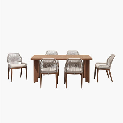 PURPLE LEAF Dining Set Patio Metal Rectangular Table and Wicker Rattan Chairs for Outside Porch Modern Outdoor Furniture Sets