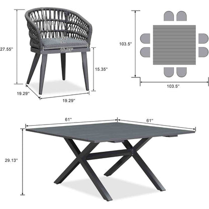 PURPLE LEAF Outdoor PE Rattan Outdoor Patio Furniture Dining Set with All Aluminum Frame