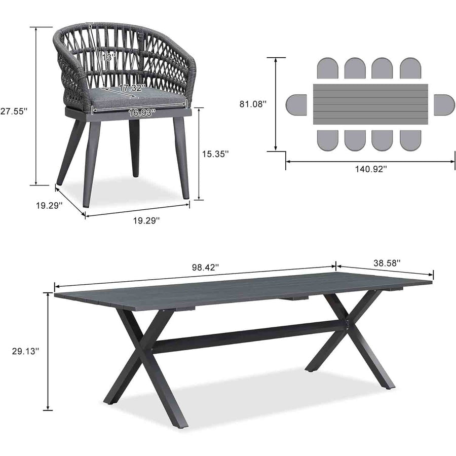 PURPLE LEAF Outdoor PE Rattan Outdoor Patio Furniture Dining Set with All Aluminum Frame