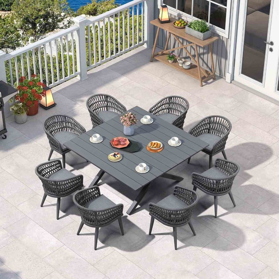 PURPLE LEAF Outdoor PE Rattan Outdoor Patio Furniture Dining Set with All Aluminum Frame