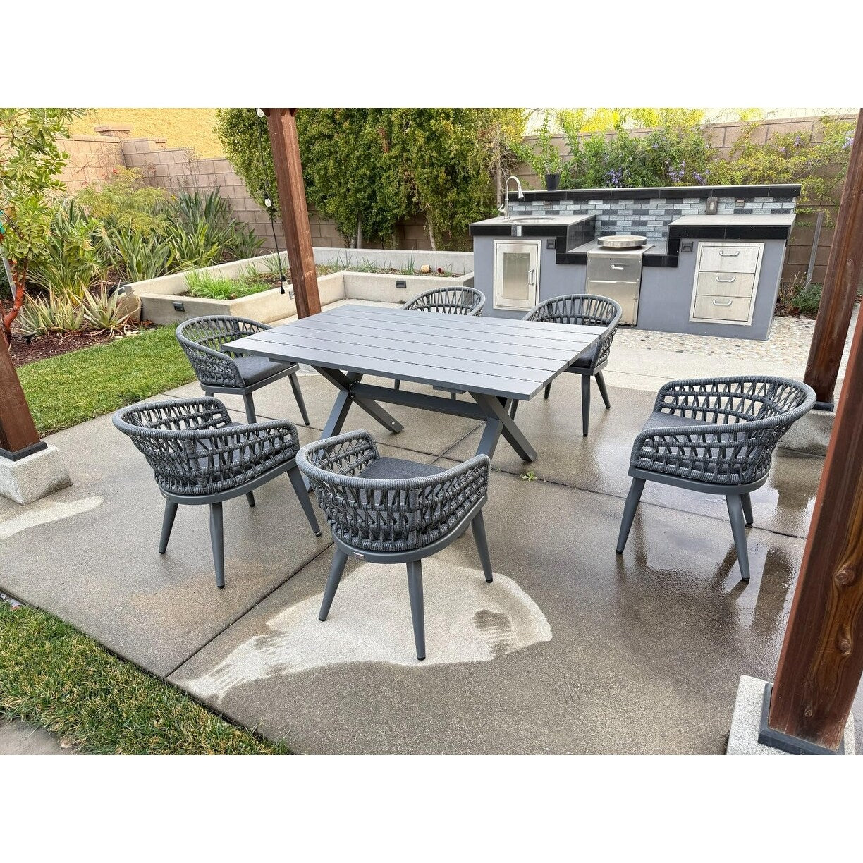 PURPLE LEAF Outdoor PE Rattan Outdoor Patio Furniture Dining Set with All Aluminum Frame